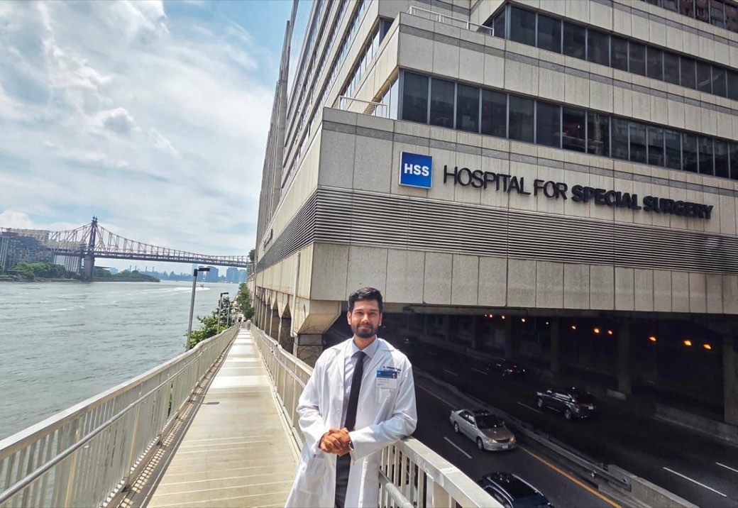 Dr. Nighot outside the Hospital for Special Surgery, New York